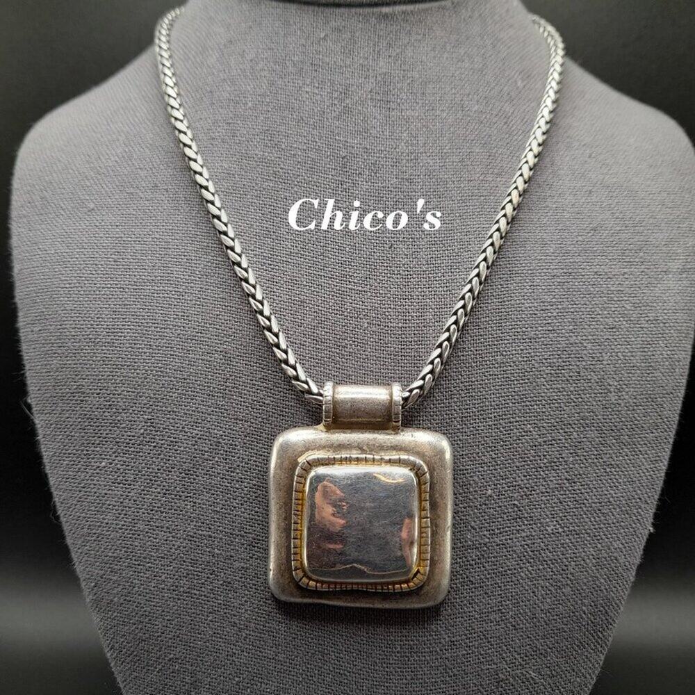 Chico's Silver Tone Pendant Necklace, Twisted Rope Chain, 20 1/2 Inches